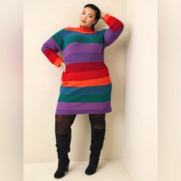 torrid Dresses & Skirts - Colorful Torrid Cotton Acrylic Mock Neck Midi Sweater Dress Large
